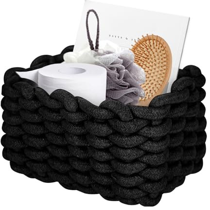 Aufbewahrungskorb Baumwolle, Strickkorb Baumwolle, Aufbewahrung Körbe, Aufbewahrungskorb Geflochten, Organizer Flechtkorb, Aufbewahrungsboxen Organisatoren für Babyzimmer (Schwarz)