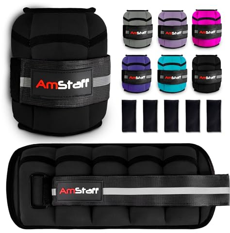 AmStaff Fitness Adjustable Ankle Weights 1 Pair 2 4 6 8 10 Lbs Leg Weight Straps for Strength Training, Walking, Jogging, Running, and Fitness Workouts – 1-5 lbs Each Ankle, 10 lbs Pair Set (Black)