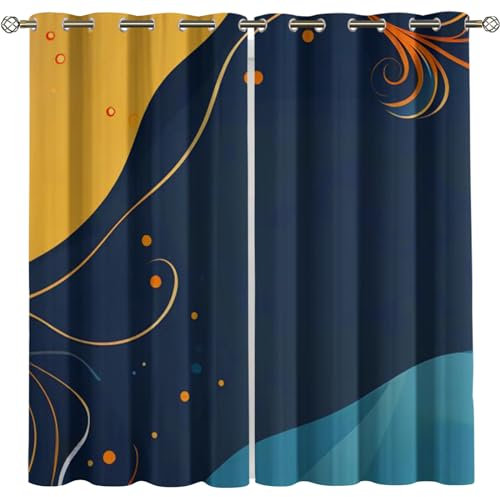 Kinder Gardinen Kinderzimmer Junge Mädchen Blickdicht Blaue Geometrische Kunst 234X230Cm 2Er Set Verdunkelungsvorhang Thermovorhang Hitzeschutz Vorhänge Wohnzimmer Schlafzimmer Vorhänge Mit Ösen