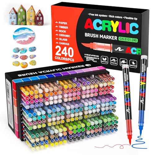 Sanyettal 240 colors Acrylic Brush Markers,Brush Tip 1-5MM Quick-Drying Ink