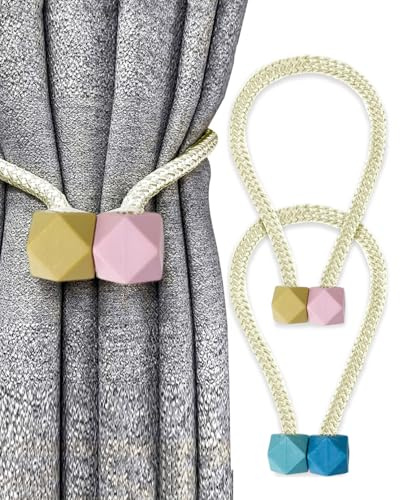JUKOTA 2 Pezzi Fermatenda Magnetici,Calamite per Tende,Supporto per Tende Magnetico,Fibbia per Tenda Fissa,Clip per Tenda Sono Utilizzate per Decorazione Hotel,Case,Uffici(Giallo-Rosa+Blu-Verde)