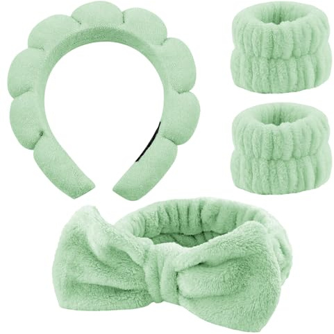 4 stycken hårband kosmetika, spa pannband för att tvätta ansiktet hudvård pannband, smink hårband, pannband handled tvättband set för kvinnor flickor yoga sport dusch sminkborttagning