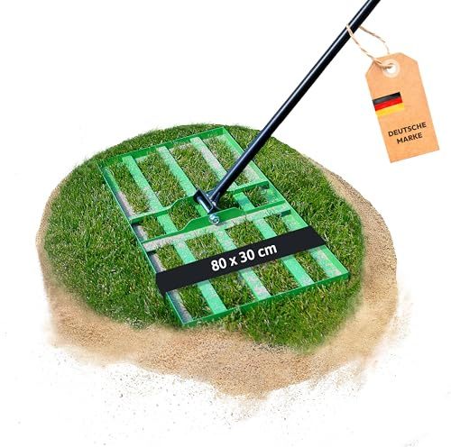 NovaTerra Rasenrakel 80x30 cm mit 2 Meter Stiel [für den perfekten Rasen] I Ideal zur Rasenpflege, Sandverteilung und Rasennivellierung I Leicht und handlich anwendbar zum Rasen rakeln