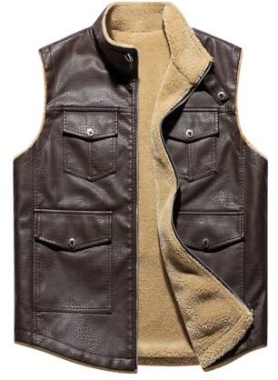 Generisch Winterjacke Herren Herren Lederweste Verdickte Stilvolle Lässige Retro Ärmellose Jacke Für Outdoor Wandern Tägliche Kleidung Winter Mode Oberbekleidung (Coffee, XL)