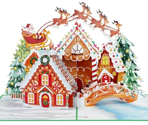 3D Pop up Karte Lebkuchenhaus, Weihnachtskarte besonders, Karte Pfefferkuchenhaus, Geschenkkarte Weihnachten, Pop Up Weihnachtskarte süß, außergewöhnlich, Geschenk zu Weihnachten