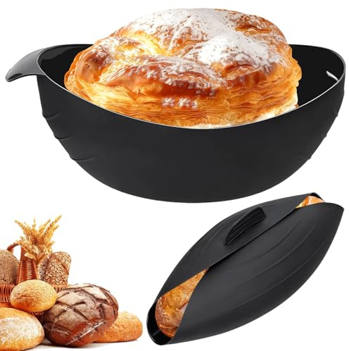 LINTRA 3-in-1 Brotbackformen, Hitzebeständiges Brotbackform Oval, Faltbares Brotform Silikon, Schwarzes Brotbackschale, Temperaturbeständig Bis 260°, für Backen, Rühren und Dämpfen