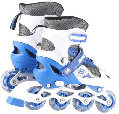 Naroote Patins à roulettes en Ligne pour Enfants, Roues Lumineuses Réglables et Résistantes aux Chocs, pour Filles et Garçons, Patins à roulettes Réglables pour L'entraînement Amusant (Bleu Blanc)