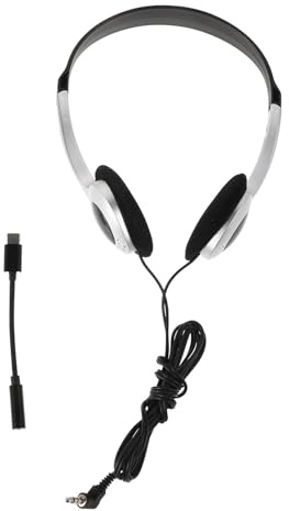 Mikinona Casque Audio Filaire Rétro Argenté Adaptateur USB-c, Casque Léger Circum-auriculaire Compatible Pc, Smartphone et Tablette, Écouteurs Polyvalents pour Voyage et Usage Scolaire
