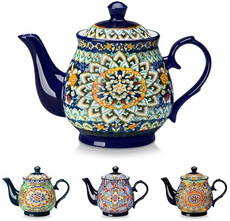 vancasso SIMI Tetera de Cerámica 840 ml, Tetera Bohemia para Té e Infusiones, Apta para Bebidas Frías y Calientes, Resistente al Calor, Apta para Microondas y Lavavajillas