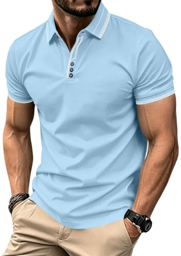 QAUN Polo Shirts for Men Adult, Summer Polo T Shirts Men Casual Short Sleeve Golf Outdoor Sport Shirt Summer Breathable Work Tops with Button