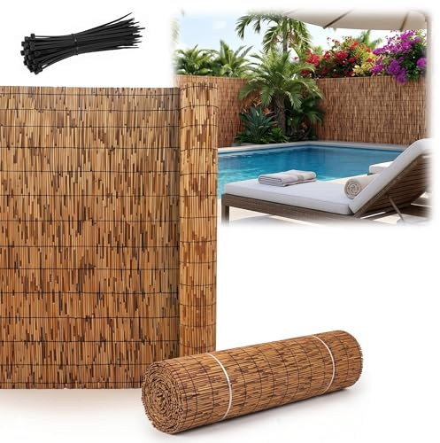 Valla Cañizo Natural Protección UV con Bridas Rollo de Bambú Ocultación 100/120/130/150/180 cm Paneles Caña Privacidad para Balcón Terraza Jardín Exterior Piscina Patio Villa(Marrón,H50xL100cm)