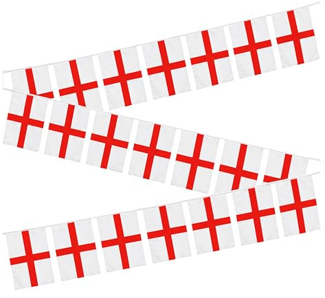 3m/10ft England St George Flag Bunting for FIFA 2026 World Cup – 10 St George Cross Polyester Flags 14 x 21cm Double Sided Football Party Decorations for Home and Pub