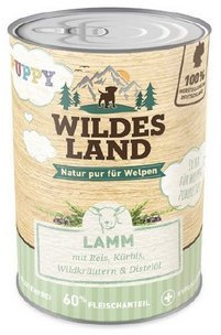 Wildes Land - Puppy Lamm - 6 x 400 g - Mit Reis, Distelöl und Wildkräutern- Nassfutter für Hunde - Hoher Fleischanteil - Glutenfreies Hundefutter