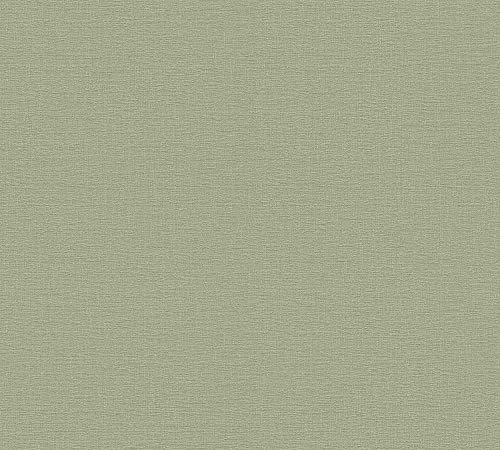 A.S. Création Flavour Vliestapete 10,05 m x 0,53 m einfarbige Strukturtapete - Khaki, Grün - Uni-Tapete Made in Germany - 367137
