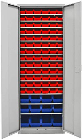 ADB Armoire d'atelier en métal avec 90 boîtes empilables et 15 étagères