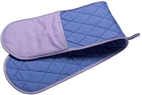 Plain Quilted Cotton Double Oven Glove Kitchen Pot Holder Contrast Hand & Hanging Loop (Purple)