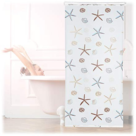 Relaxdays Duschrollo Ocean, wasserabweisend, Muschel Badrollo Wanne u. Dusche, Deckenmontage,100x240cm, semitransparent