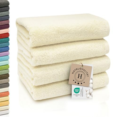 ZOLLNER 4er Set Handtücher - weiche und saugstarke Gästehandtücher - waschbar bis 95°C - Baumwolle - 50x100 cm in Natur