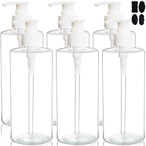 Youngever 6er-Set 500ML Pumpflaschen für Shampoo, Mehrweg Kunststoff Pumpspender Seifenspender Dispenser Lotionspender Leerflasche für Flüssige Shampoo Lotionen Küche Bad (Transparent)