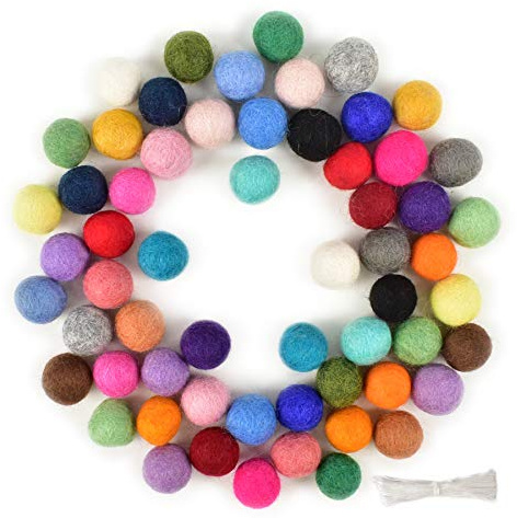 Luckforest 60 PCS Natural Wool Felt Balls Pom Poms for Crafts, Garland, Felting, Baby Mobile and Decor 0.8 Inch Nepalese 100% New Zealand Wool Handmade Felt