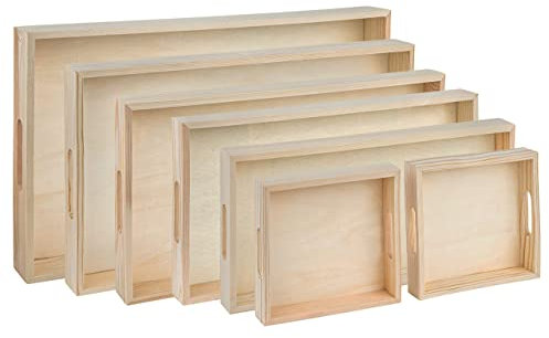 Serviertabletts aus Holz mit Griffen – 7-teiliges verschachteltes Frühstücksset – perfekt für Organisation, Badezimmer, Partybuffet und Servieren