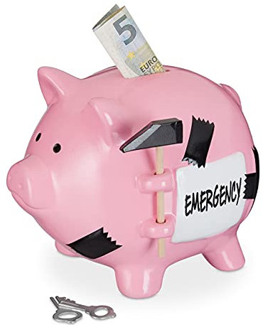 Relaxdays Salvadanaio a Forma di Maialino, con Martelletto per Rompere la Ceramica, Chiavi per Aprire, Porta Soldi, Rosa