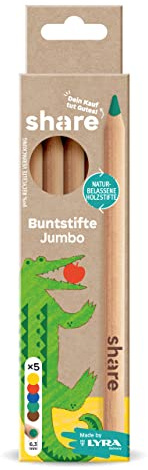 share Buntstifte Jumbo 5er Set – Buntstifte Set spendet eine Unterrichtsstunde für ein Schulkind – naturbelassene dicke Buntstifte