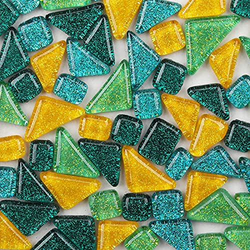 200g Tesselles en Verre Colorées Irrégulière Carreaux de Mosaïque, Morceaux de Mosaïque en Verre pour Loisirs Créatifs, Décoration(L'été)