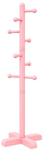 Azaeahom Coat Rack, Freestanding Coat Racks with 8 Hooks 2 Adjustable Height, Tree Coat Rack for Bedroom, Hallway, Entrance, Office, Hats, Handbags,Purse (Pink)