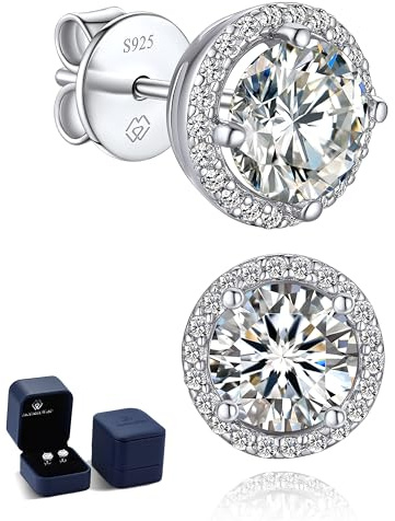 MomentWish Moissanite Ohrringe, 1 Karat Ohrringe Silber 925 Nickelfrei Halo Ohrstecker Damen Jahrestag Geschenk für sie mit Geschenkbox 5mm