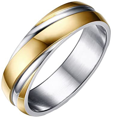 Beydodo Damen Herren Ring Silber Gold, Edelstahl Ring 6MM Poliert Bandring Freundschaftsring Silber Gold Ring Personalisiert Größe 62 (19.7)