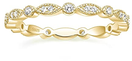 Titaniumcentral Ringe Damen Silber 925 Gold Rosegold Vorsteckring Schmal Ewigkeitsringe Marquise Rund Milgrain Zirkonia Verlobungsring Eheringe Partnerringe