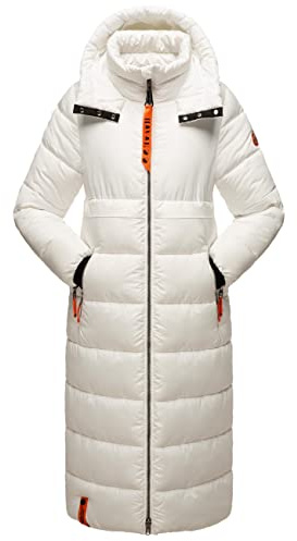 Navahoo Kristallblume Varm vinterkappa med huva, för damer, täckkappa, storlek XS–3XL, VIT, XL