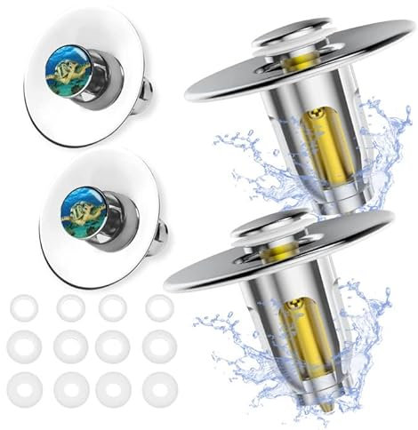 Waschbeckenstöpsel, 2 Stücke Universal Pop Up Abflusssieb Ocean Schildkröte wasserdichte Aufkleber für 26 bis 45mm Spüle Ablaufgarnitur Stöpsel Waschbecken Abflussstopfen Badewannenstöpsel