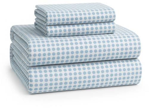 LANE LINEN 100% Cotton Queen Flannel Sheets - Brushed for Extra Softness - Queen Size 100% Cotton Sheets Queen Size Bed Set - Warm & Cozy Flannel Winter Bed Sheets, 15 Deep Pocket - Polka Dot Blue