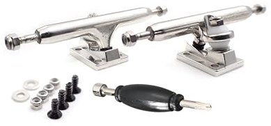 SPITBOARDS 34 mm Fingerboard Pro Trucks by, Real Lock Nuts, Boccole O-Ring in gomma di uretano, Gancio ottimizzato, Larghezza 34 mm, per la messa a punto e l'assemblaggio del fingerboard (Argento