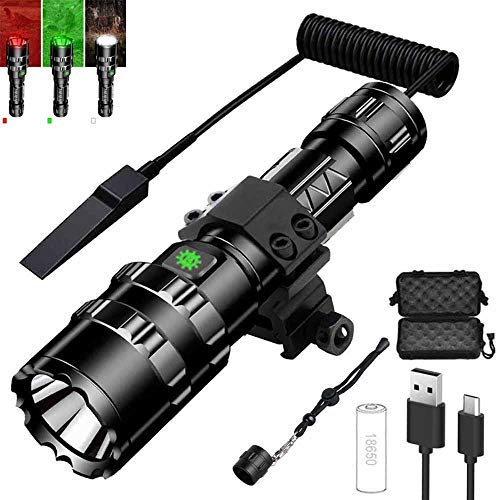 EDOSSA Taktisk uppladdningsbar LED-ficklampa 1 600 lumen superljus 5 lägen fackla med picatinny skenfäste, tryckbrytare(vitt ljus)