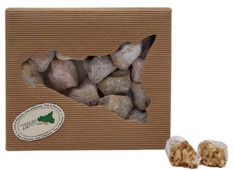Paste di Mandorla Siciliane Artigianali, Scatolo regalo Sicilia, confezionate in monoporzione gusti assortiti, dolci Siciliani Tipici alle Mandorle, senza glutine, 240g
