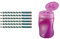 STABILO - Stifte-Set - Ergonomischer Dreikant-Bleistift für Rechtshänder - EASYgraph in petrol - Härtegrad HB und Ergonomischer Dosen-Spitzer für Rechtshänder - EASYsharpener - 3 in 1 - pink