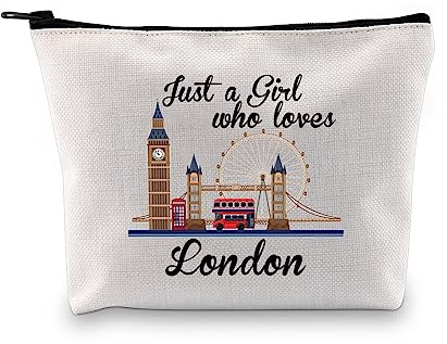 Make-up-Tasche mit London-Motiv Girl Who Loves London, Reisetasche, London, Reisen, Urlaub, Geschenk, London, England, Souvenir, Geschenk, London, England, Reißverschluss-Tasche, Loves London Ku