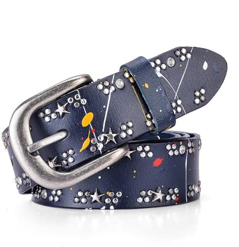MeiDai Damengürtel 3,5 cm Modedesigner bunter Nietengürtel Damen Ledergürtel Vintage Damengürtel for Jeans (Size : 95cm, Color : Blau)