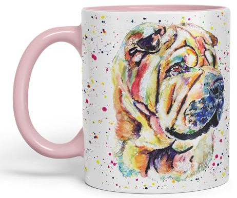 Vixar Shar Pei - Taza de 330 ml, diseño de perro chino arrugado con acuarela, color rosa