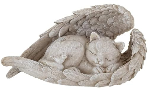 Katze Hund Engel Haustier Denkmal Grab Marker Tribut Statue Deko Gedenken Polyresin Gedenkstein Hundeengel Gedenkstatue Erinnert mit Engelsflügeln Garten Grabsteine Rasendekoration (Katze)