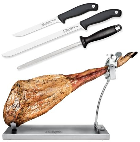 PracticDomus Soporte Jamonero Profesional Plegable y Cabezal Giratorio de Acero con Cuchillos y Chaira (Acero)