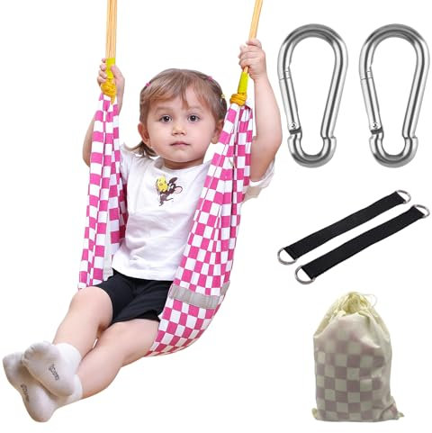 Columpio para jardín para niños, para Exteriores e Interiores, Columpio para niños, Columpio para niños, Columpio en U, Altura Ajustable, Lona Antideslizante Rosa