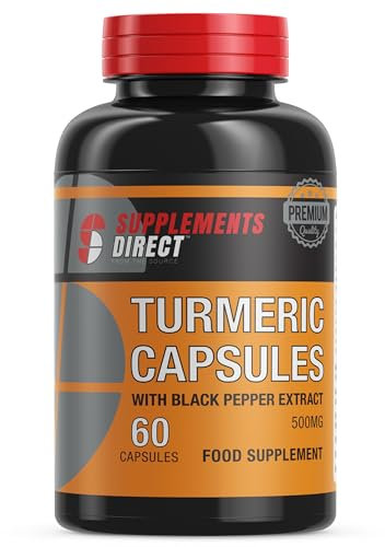 Supplements Direct - Turmeric Capsules (with Black Pepper) - 60 Capsules - 500mg - Turmeric Supplement - Anti-Oxidant Properties - Reduces Muscle Soreness - Ideal for Intense Training