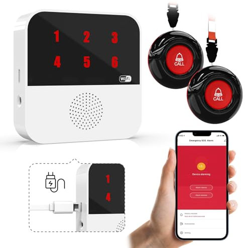 SanJie Chiamata di emergenza WiFi Smart Senioren SOS pulsante di emergenza per anziani e pazienti anziani disabili, 2 pulsanti di emergenza 1 ricevitore (solo 2,4 GHz Wi-Fi)