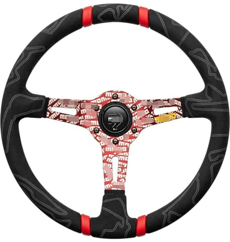 Hochwertiges Sportlenkrad aus Leder für MOMO, Rennwagen, 350 mm, 14 Zoll, Wildleder-Lenkrad (Farbe: Rot)