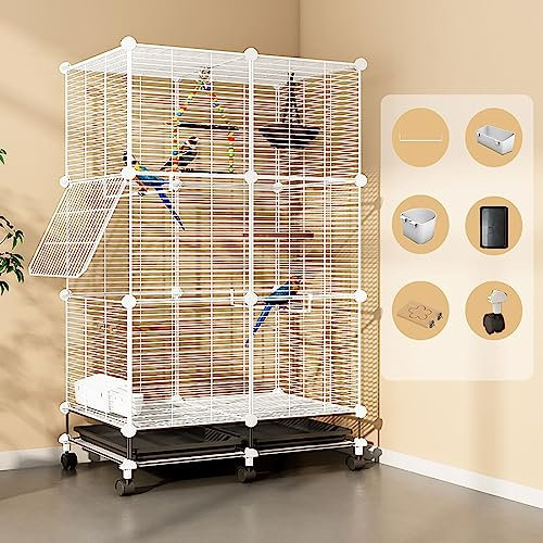 DLAZUM Vogelkäfig, großer Papageienkäfig für drinnen und draußen, Eisen-Vogelkäfig mit Rad und abnehmbarem Tablett, für Turteltauben, Sittiche, Nymphensittiche und Papageien, Haustierflug (Größe: 7