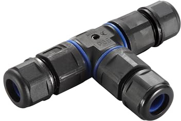 National Lighting IP68 Connector | Tee | Submersible for 1 hour | Black Nylon Waterproof Outdoor Cable Connector IP68 Junction Box External Inline